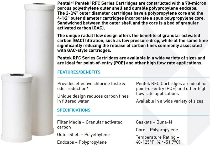Pentek Pentair Pentek RFC-BB Big Blue Carbon Water Filter, 10-Inch, Whole House Heavy Duty Radial Flow Carbon Replacement Cartridge with Granular Activated Carbon (GAC) Filter, 10" x 4.5", 25 Micron - Image 4